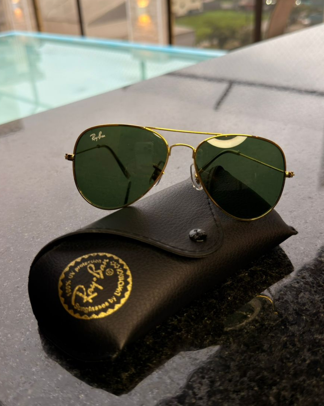 Óculos de Sol Ray-Ban Aviador Dourado Lente Verde