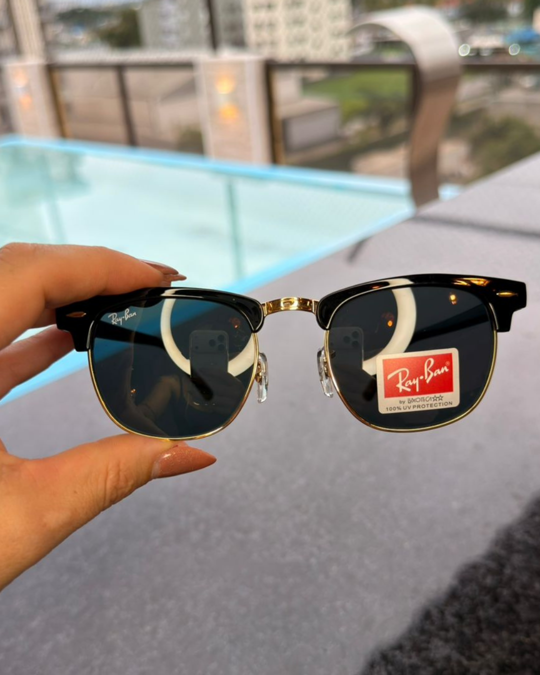 Óculos de Sol Ray-Ban Clubmaster Clássico Preto e Dourado