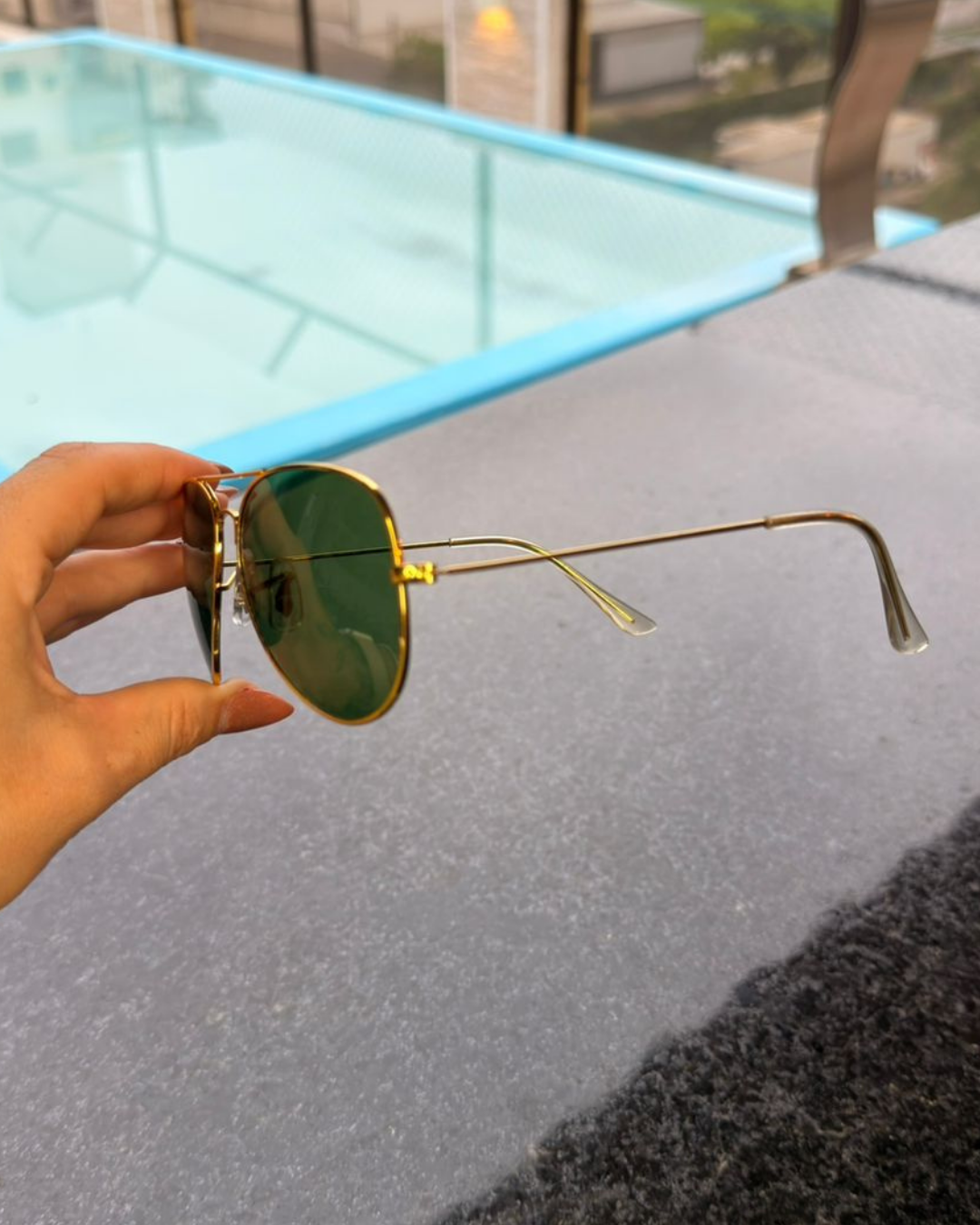 Óculos de Sol Ray-Ban Aviador Dourado Lente Verde