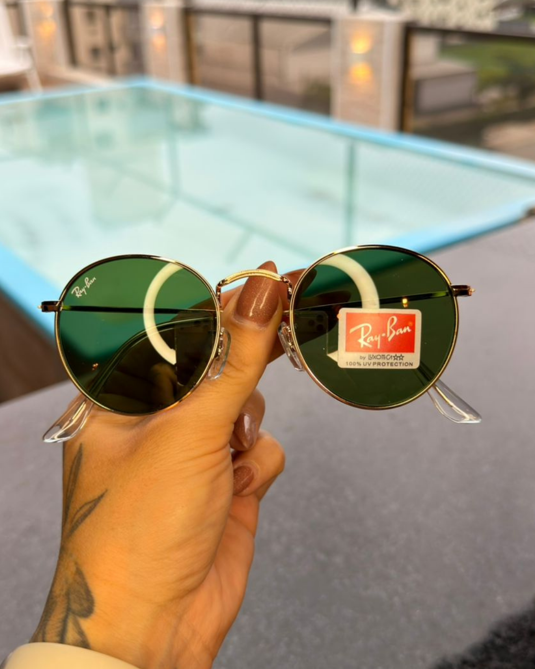Óculos de Sol Redondo Ray-Ban Dourado Lente Verde