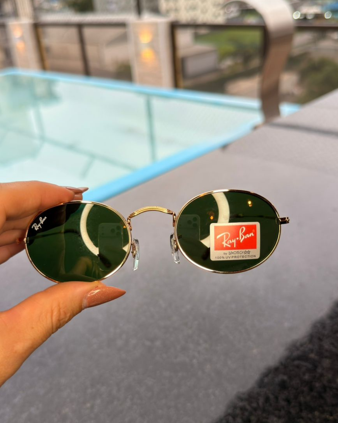 Óculos de Sol Ray-Ban Round Metal Dourado Lente Verde