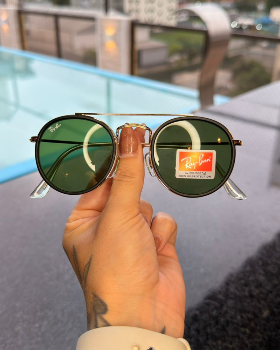 Óculos de Sol Ray-Ban Round Double Bridge Verde G15