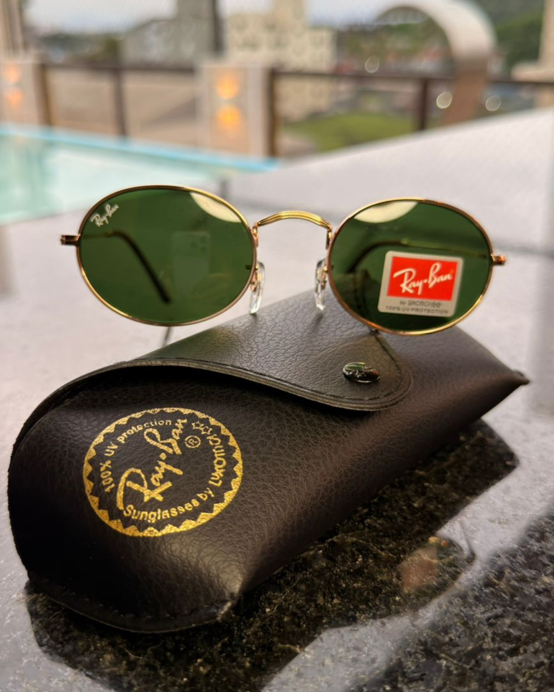 Óculos de Sol Ray-Ban Round Metal Dourado Lente Verde