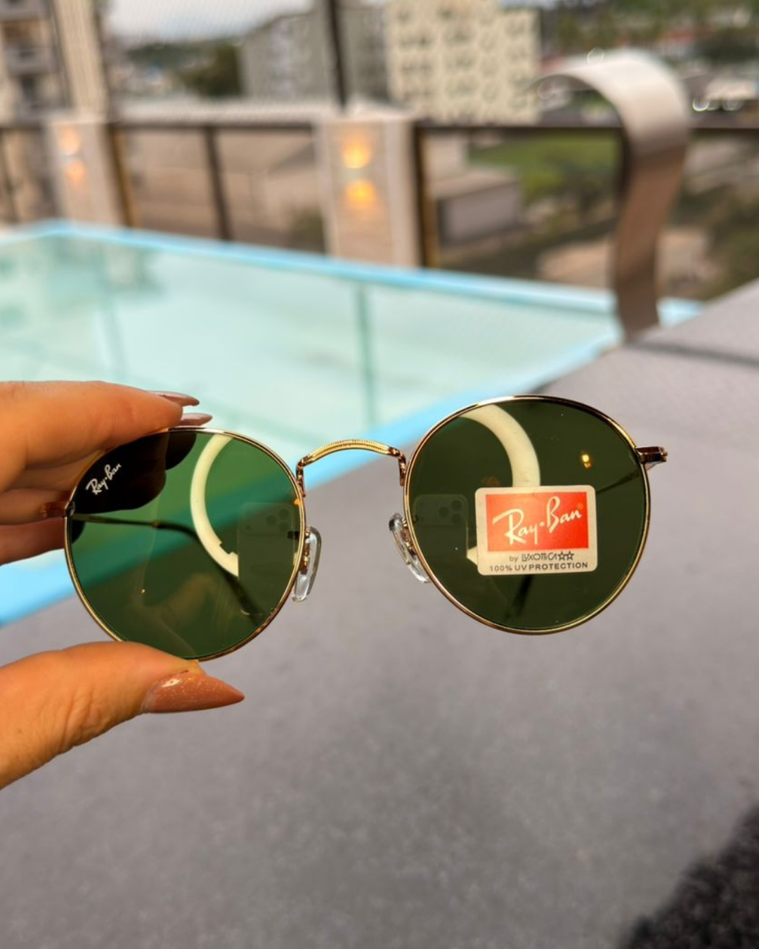 Óculos de Sol Redondo Ray-Ban Dourado Lente Verde