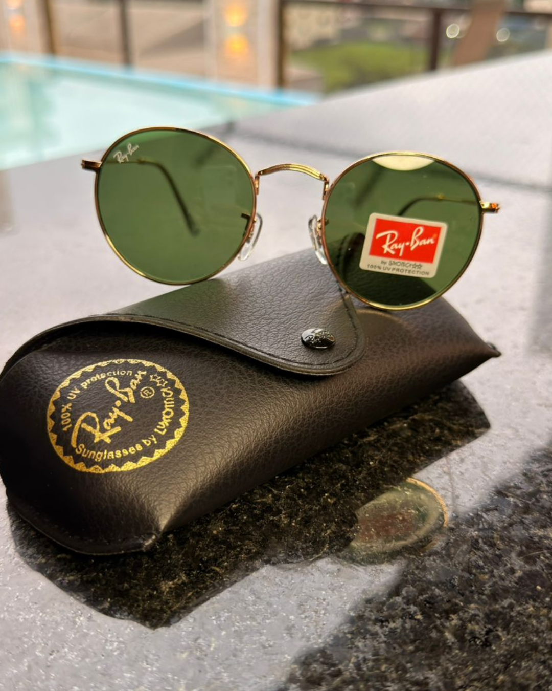 Óculos de Sol Redondo Ray-Ban Dourado Lente Verde