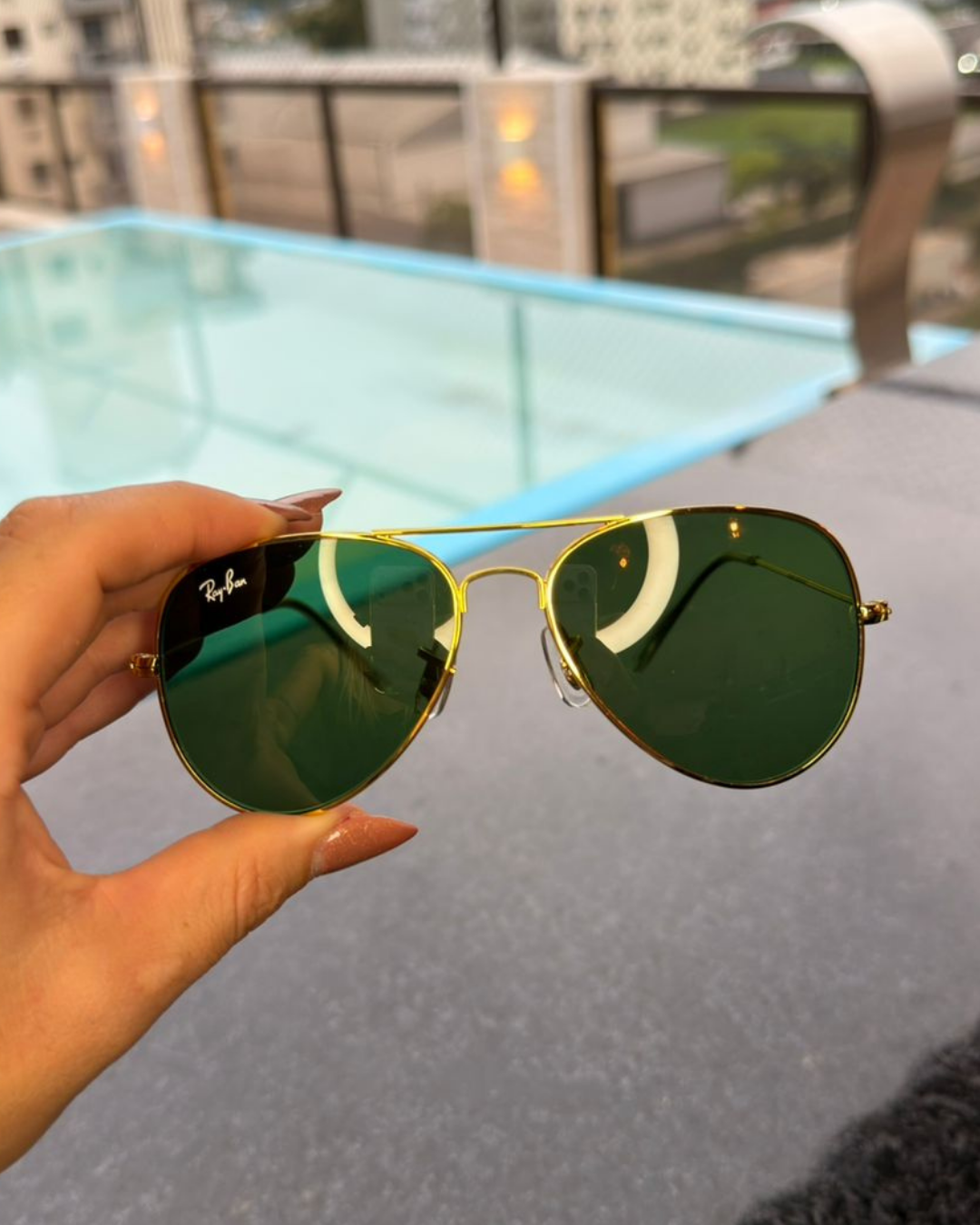 Óculos de Sol Ray-Ban Aviador Dourado Lente Verde