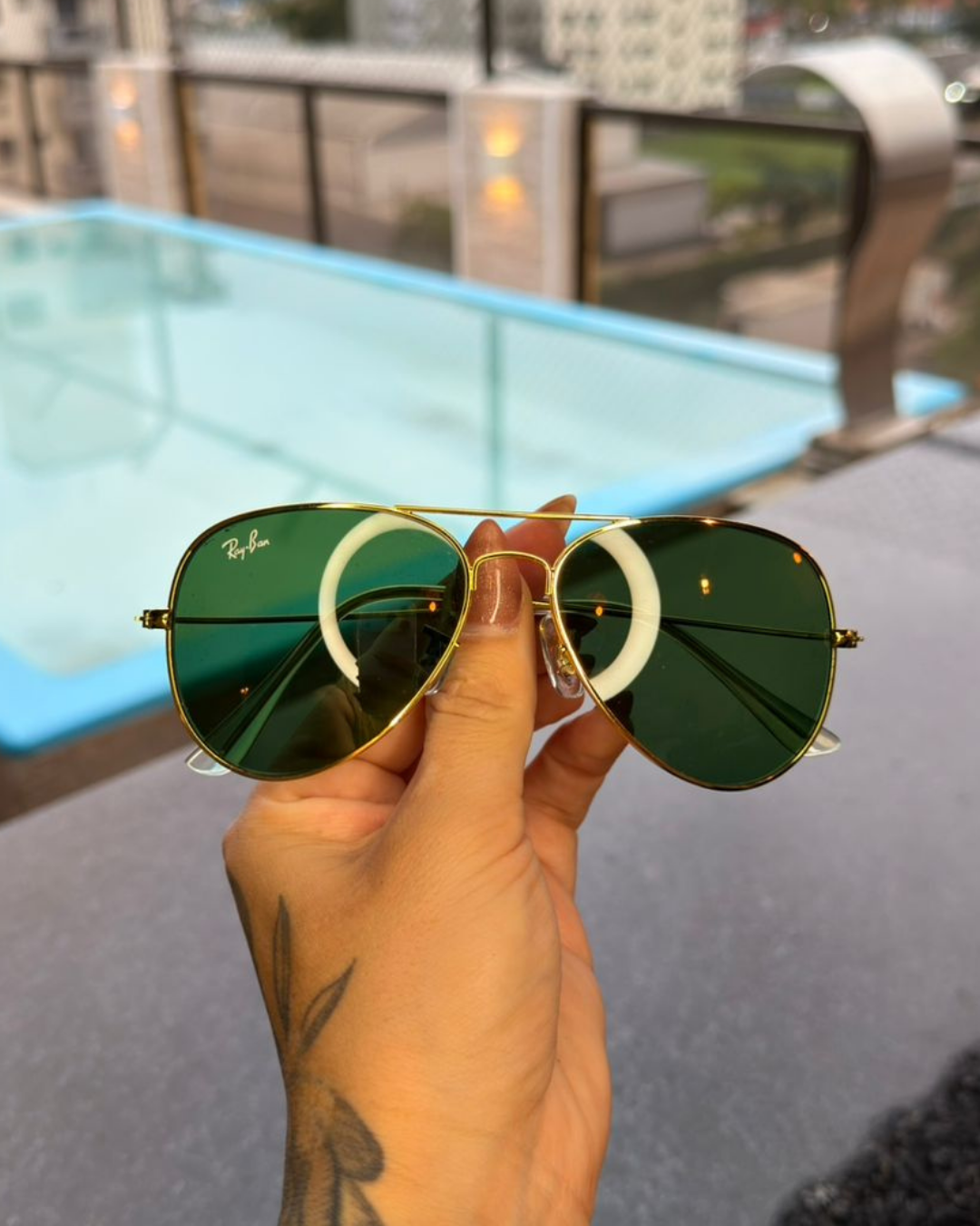 Óculos de Sol Ray-Ban Aviador Dourado Lente Verde