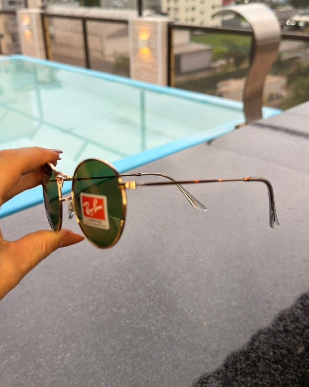 Óculos de Sol Redondo Ray-Ban Dourado Lente Verde